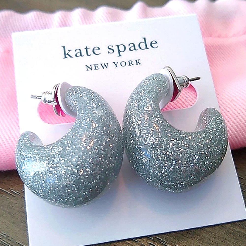 NEW Kate Spade Glitter Huggie Earrings in Silver